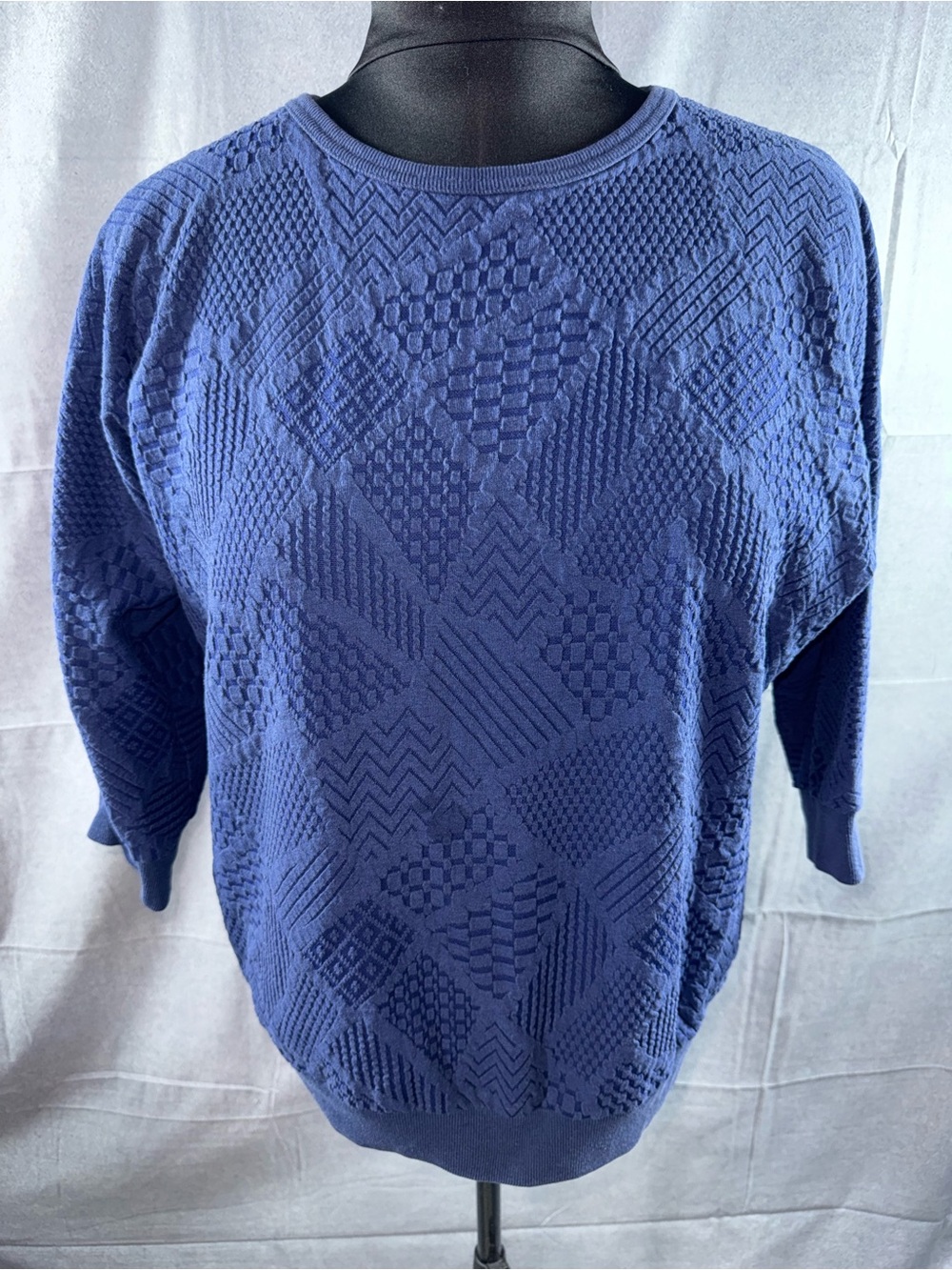 3011-Vicki Wayne Vintage Textured Crewneck Sweater in Deep Blue